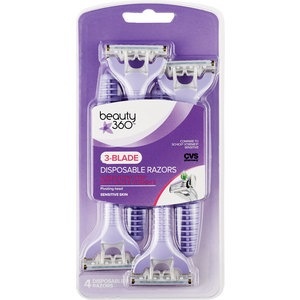 slide 1 of 1, Beauty 360 3-Blade Disposable Razors For Sensitive Skin, 4 ct