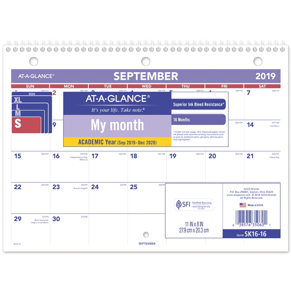 slide 1 of 1, At-A-Glance Academic Mini Monthly Desk/Wall Calendar, 16 Months, September Start, 11'' x 8'', Wirebound, 1 ct