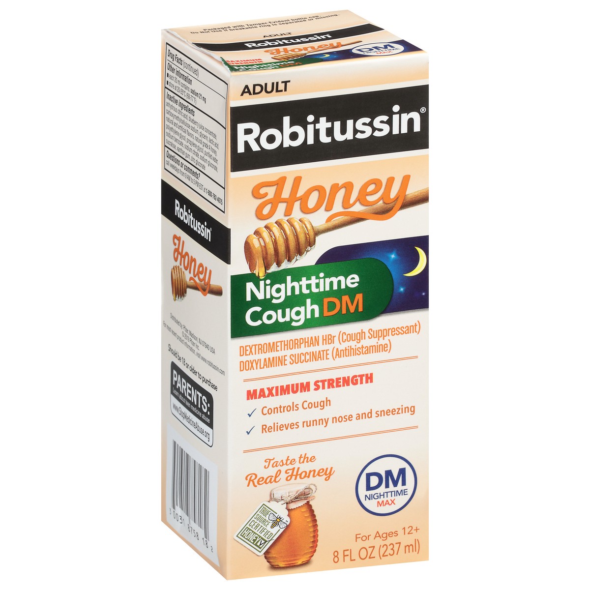 slide 2 of 9, Robitussin Adult Maximum Strength Honey Nighttime Cough DM 8 fl oz, 8 fl oz