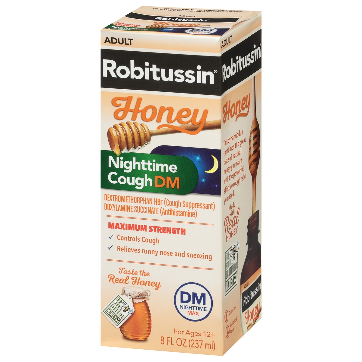 slide 3 of 9, Robitussin Adult Maximum Strength Honey Nighttime Cough DM 8 fl oz, 8 fl oz