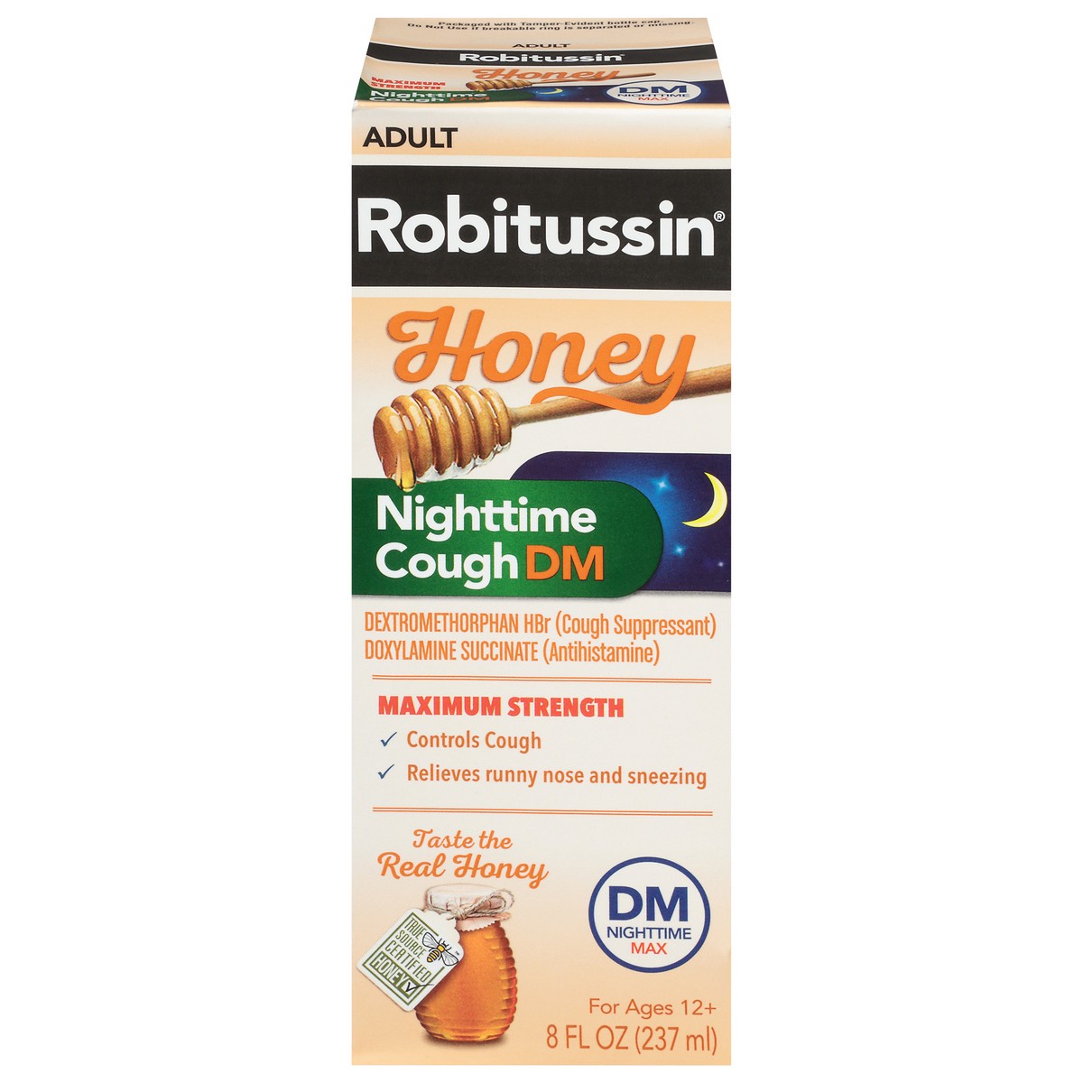 slide 1 of 9, Robitussin Adult Maximum Strength Honey Nighttime Cough DM 8 fl oz, 8 fl oz