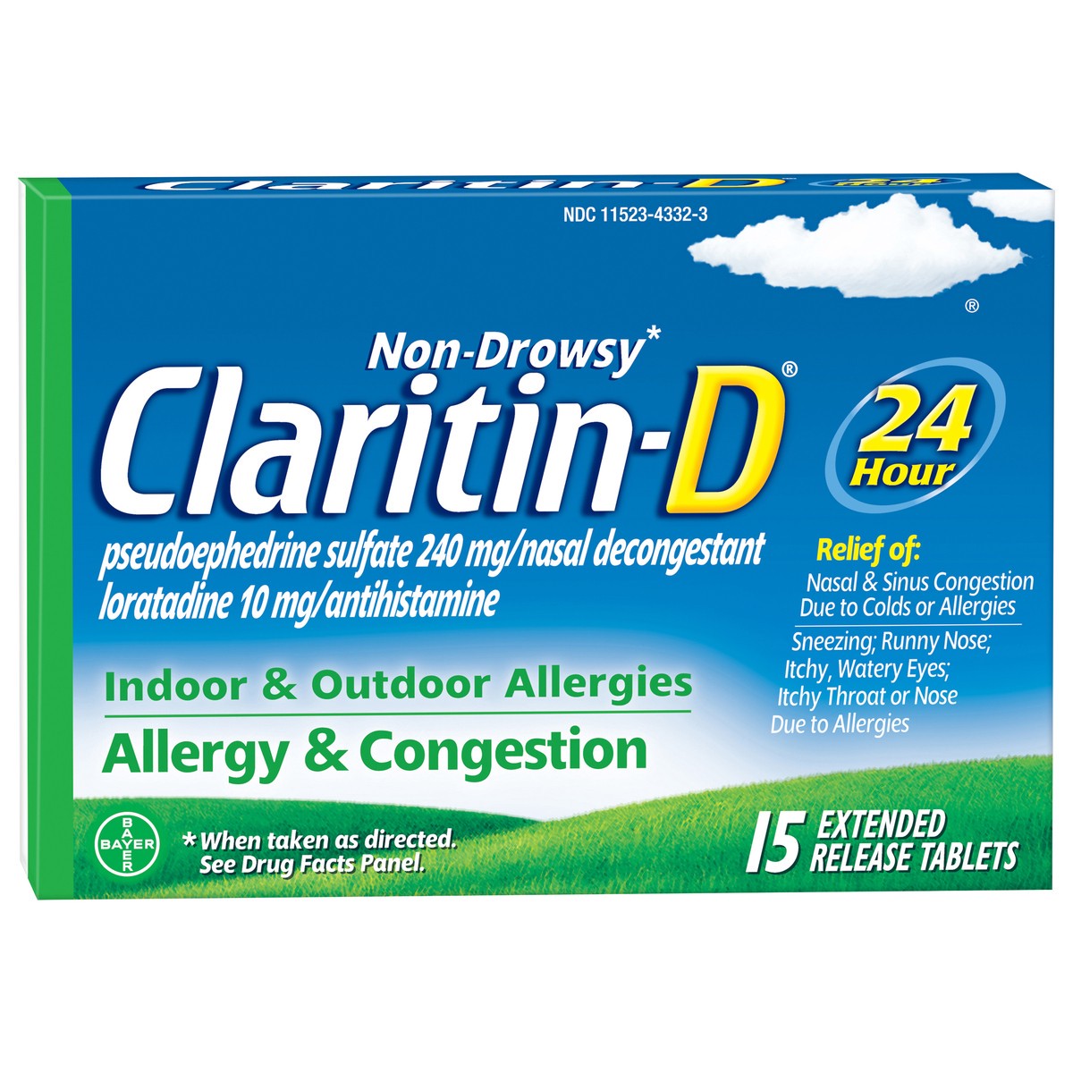 slide 3 of 7, Claritin-D Non-Drowsy Indoor & Outdoor Allergies Allergy Relief Extended Release Tablets, 15 ct