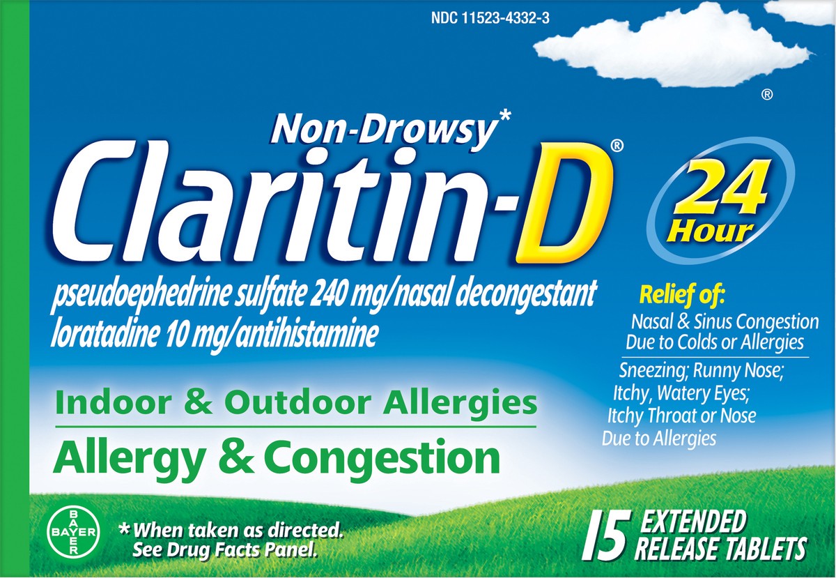 slide 6 of 7, Claritin-D Non-Drowsy Indoor & Outdoor Allergies Allergy Relief Extended Release Tablets, 15 ct