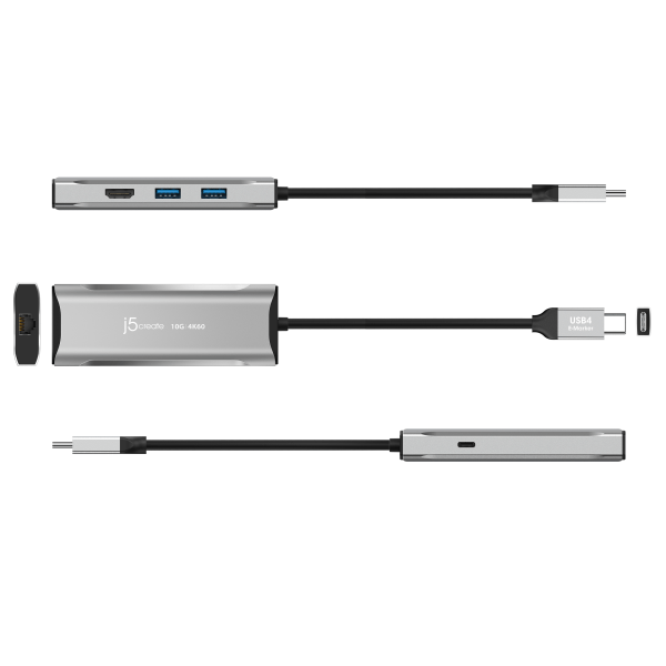 slide 4 of 4, J5Create 4K 60 Elite Usb-C Travel Docking Station, 0.62"H X 4.33"W X 1.85"D, Space Gray, Jcd392, 1 ct