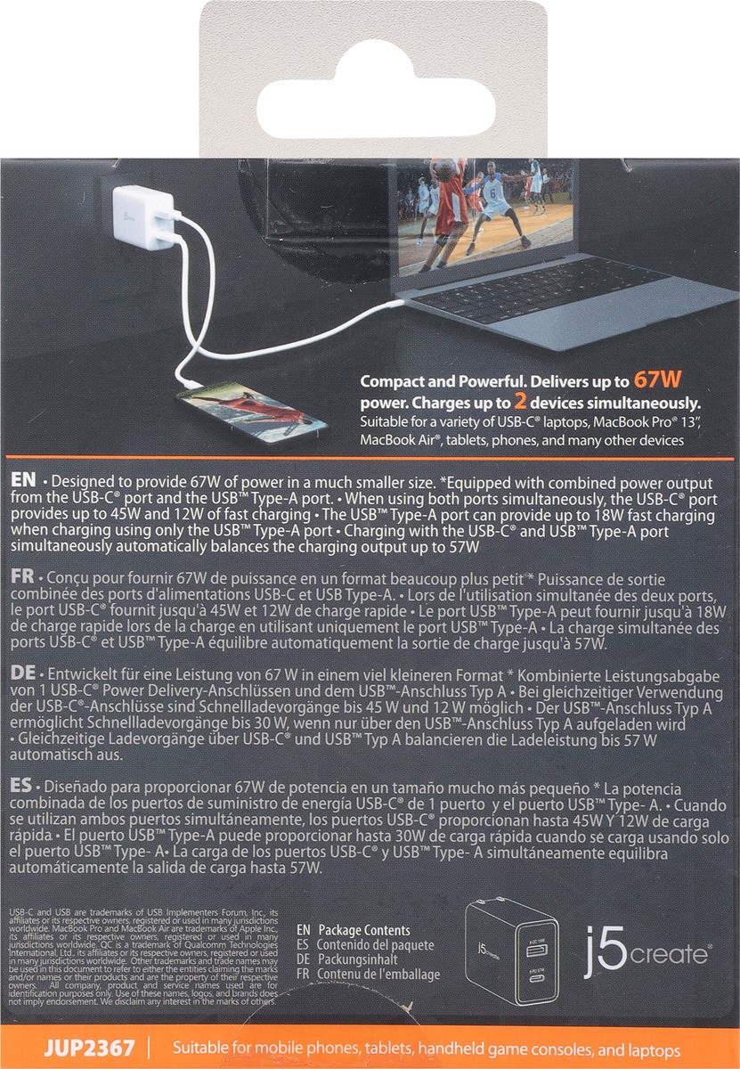 slide 3 of 9, j5create USB-C 2-Port Charger 1 ea, 1 ct