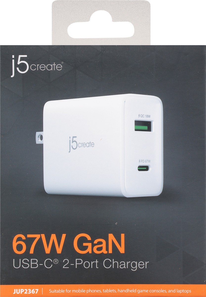 slide 5 of 9, j5create USB-C 2-Port Charger 1 ea, 1 ct