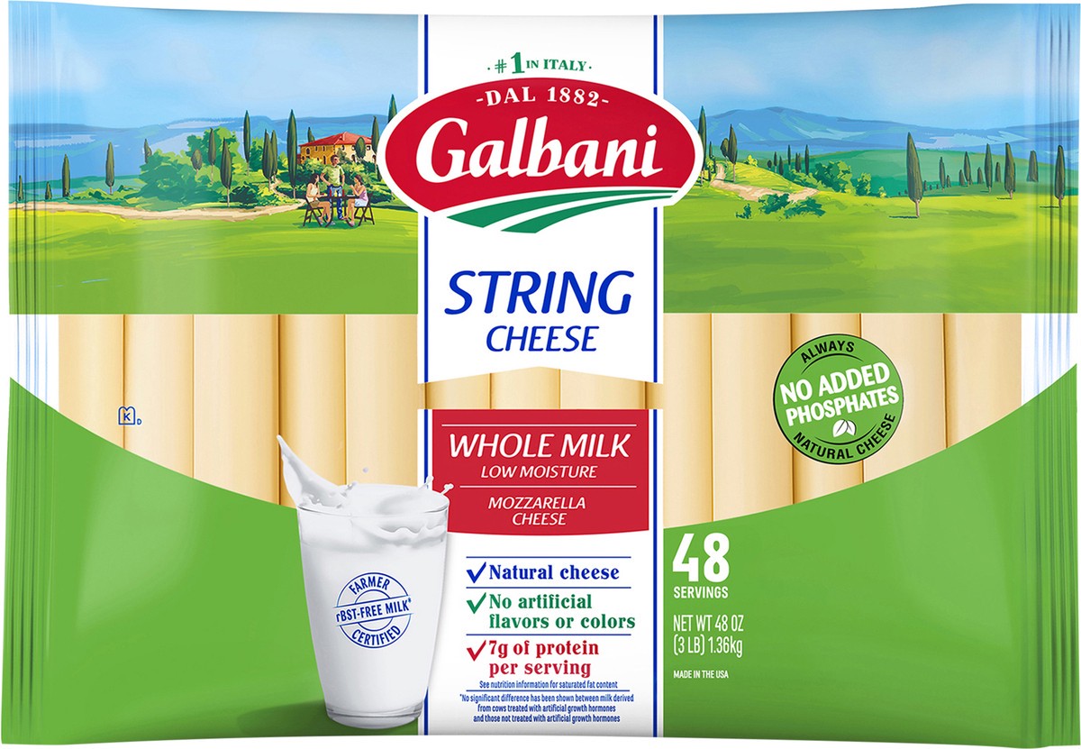 slide 4 of 9, Galbani 48oz Whole Milk String Cheese, 48 oz