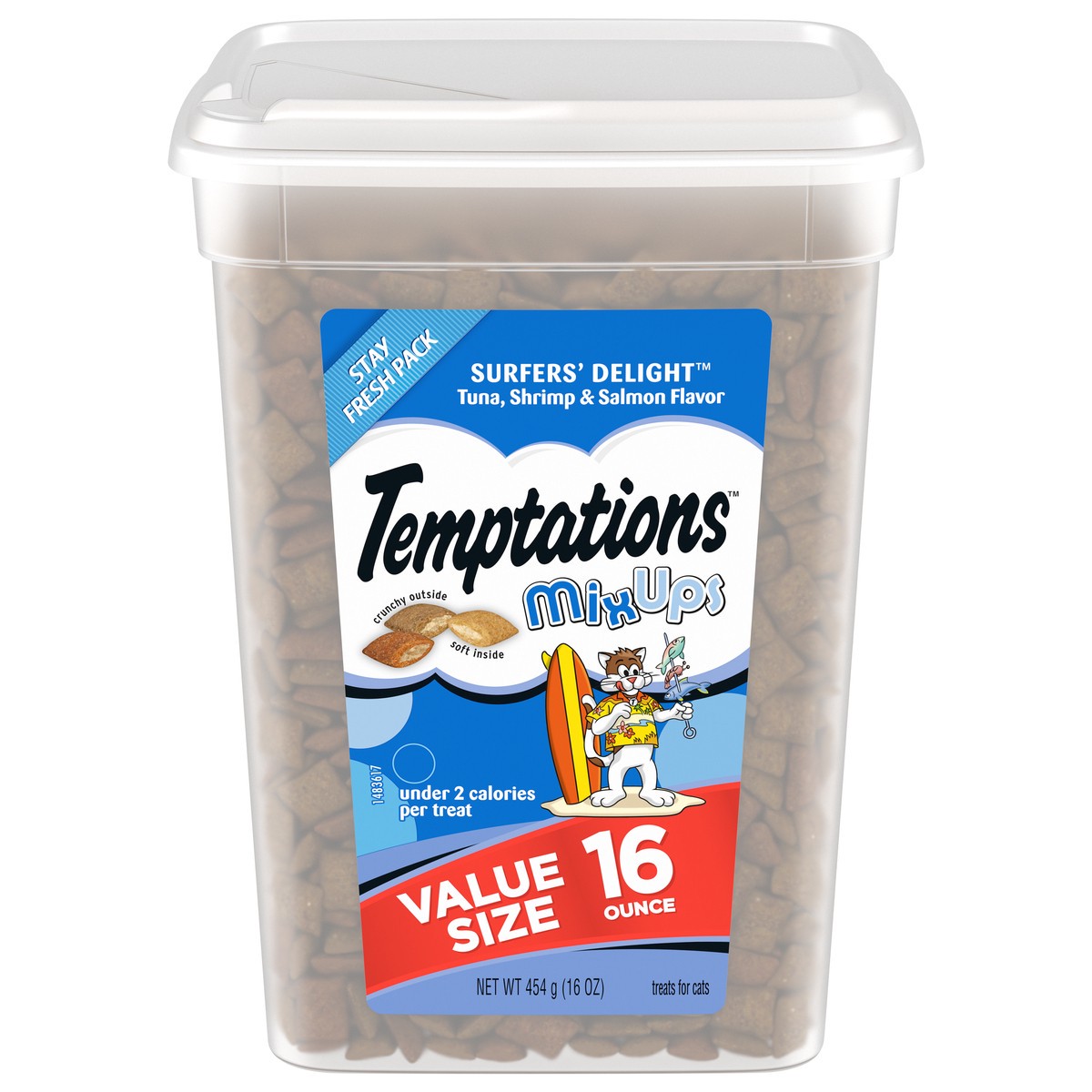 slide 1 of 3, Temptations Mix Ups Surfers Delight Crunchy with Tuna, Shrimp and Salmon Flavor Cat Treats - 16oz, 