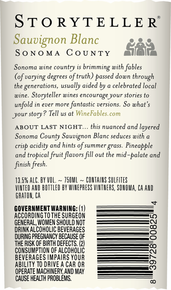 slide 3 of 3, Storyteller Sauvignon Blanc, 750 ml