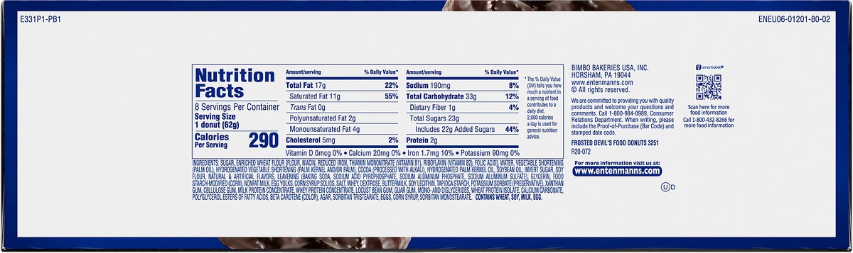 slide 4 of 9, Entenmann's Frosted Devil's Food Donuts, 8 count, 8 ct