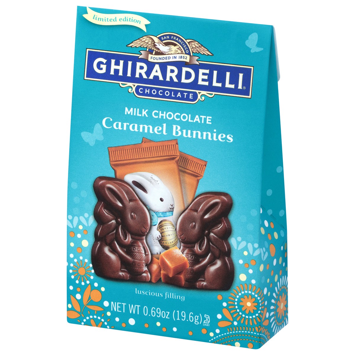 slide 3 of 9, GHIRARDELLI Caramel Milk Chocolate Bunnies, .69 oz Bag, 0.6 oz