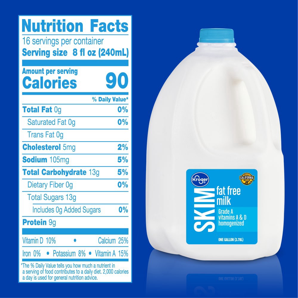 slide 2 of 4, Kroger Fat Free Skim Milk, 1 gal
