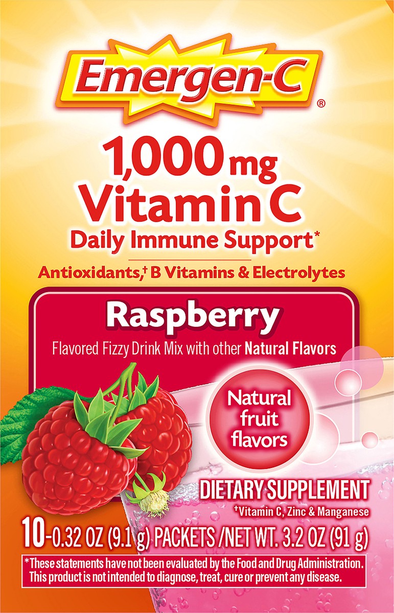 slide 12 of 12, Emergen-C Dietary Supplement in Raspberry Flavor, 10 ct; 0.33 oz