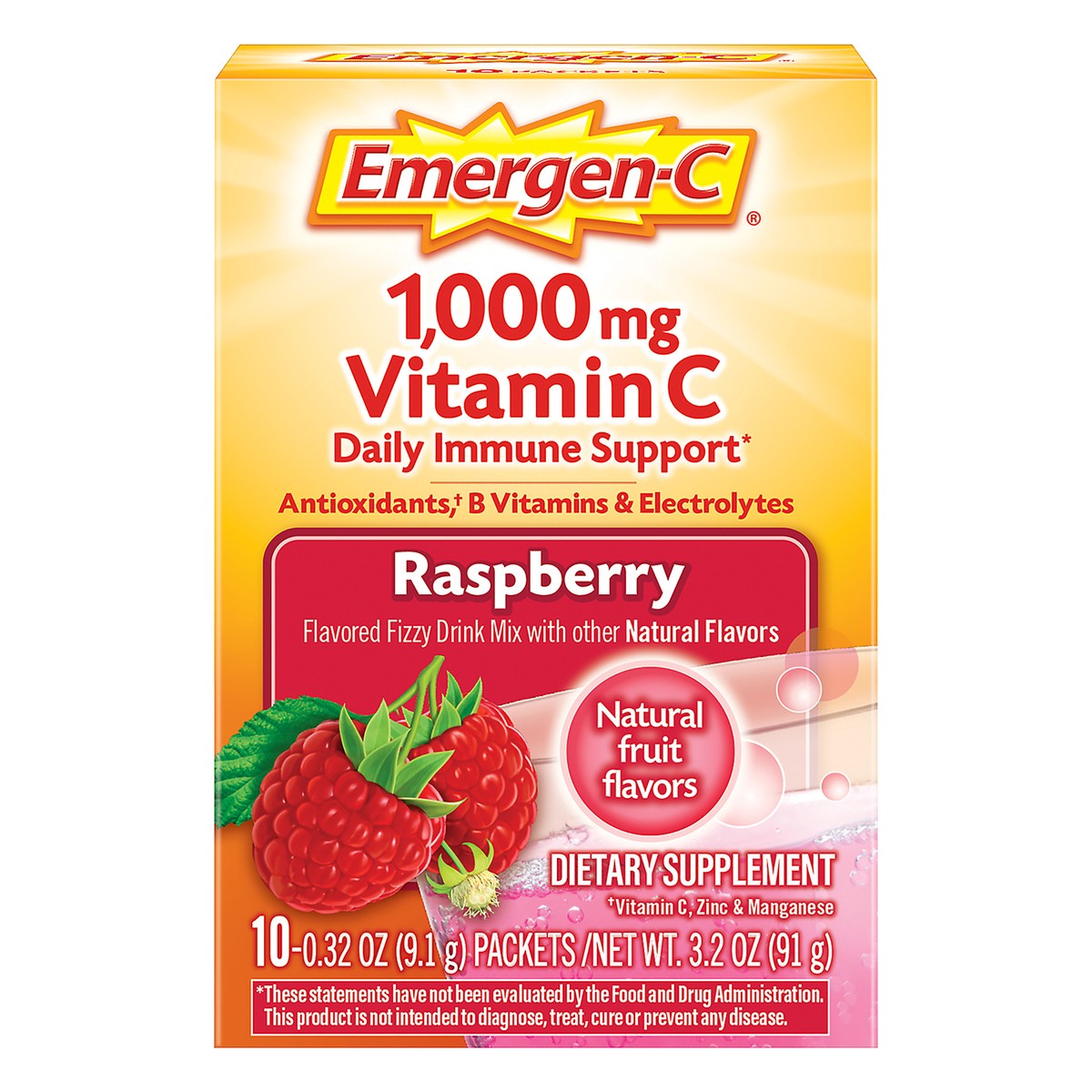 slide 9 of 12, Emergen-C Dietary Supplement in Raspberry Flavor, 10 ct; 0.33 oz