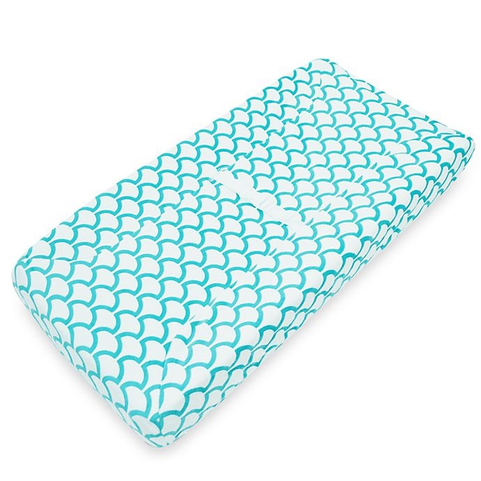 slide 1 of 1, TL Care Mix & Match Heavenly Soft Chenille Contoured Changing Pad Cover - Aqua Sea Waves, 1 ct