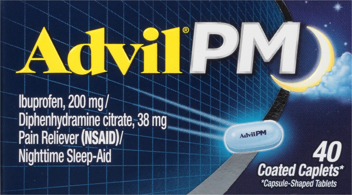 slide 6 of 9, AdvilPM Pain And Nighttime Sleep Aid Caplets - Ibuprofen (NSAID), 40 ct