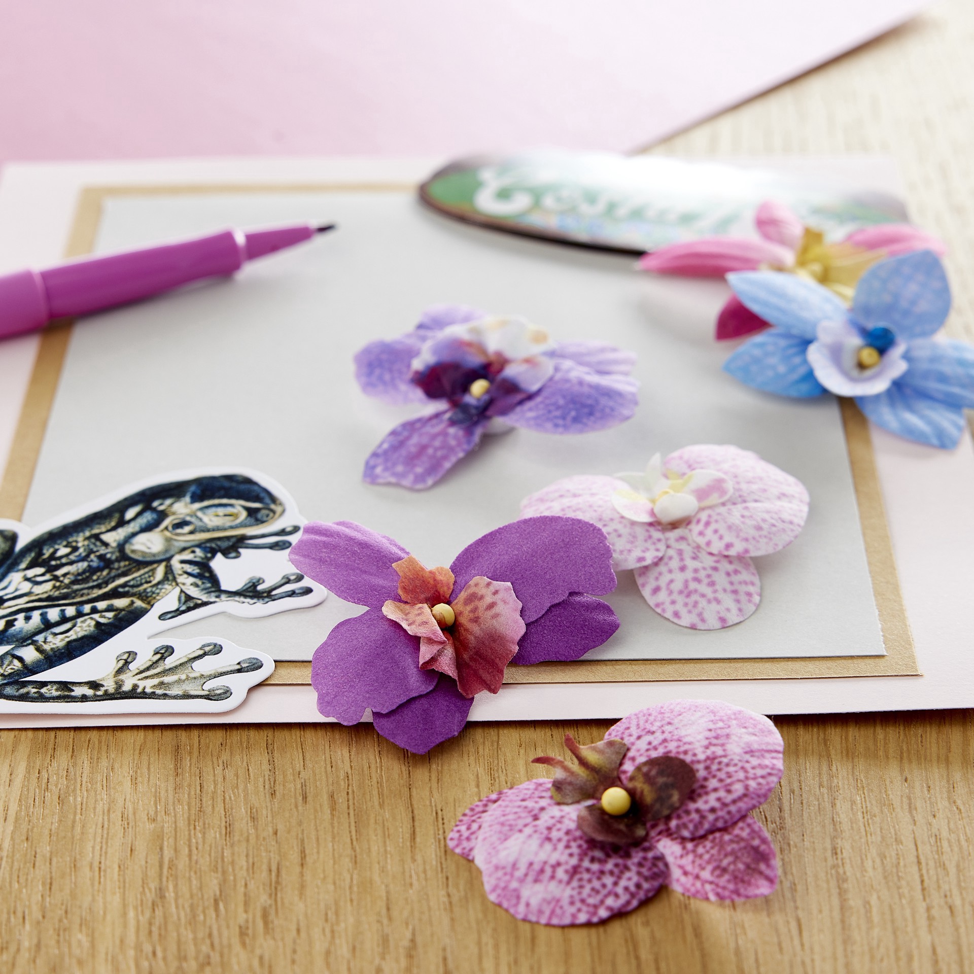 slide 3 of 3, Fabric Orchid Embellishment Set By Recollections, 2 in x 2 in