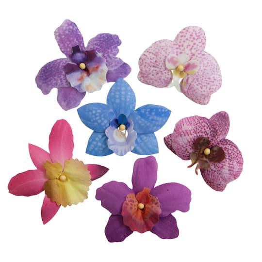 slide 1 of 3, Fabric Orchid Embellishment Set By Recollections, 2 in x 2 in