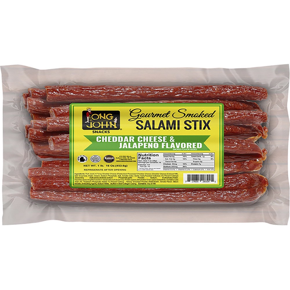 slide 1 of 1, Kubisch Jlpno Cheddar Salami Stix, 16 oz