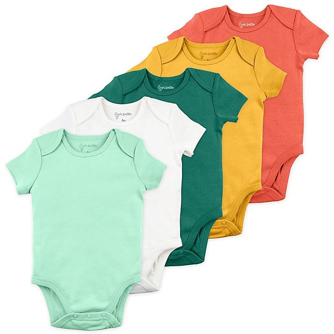 slide 1 of 8, Mac & Moon Newborn Solid Short Sleeve Organic Cotton Bodysuits - Orange/Yellow, 5 ct