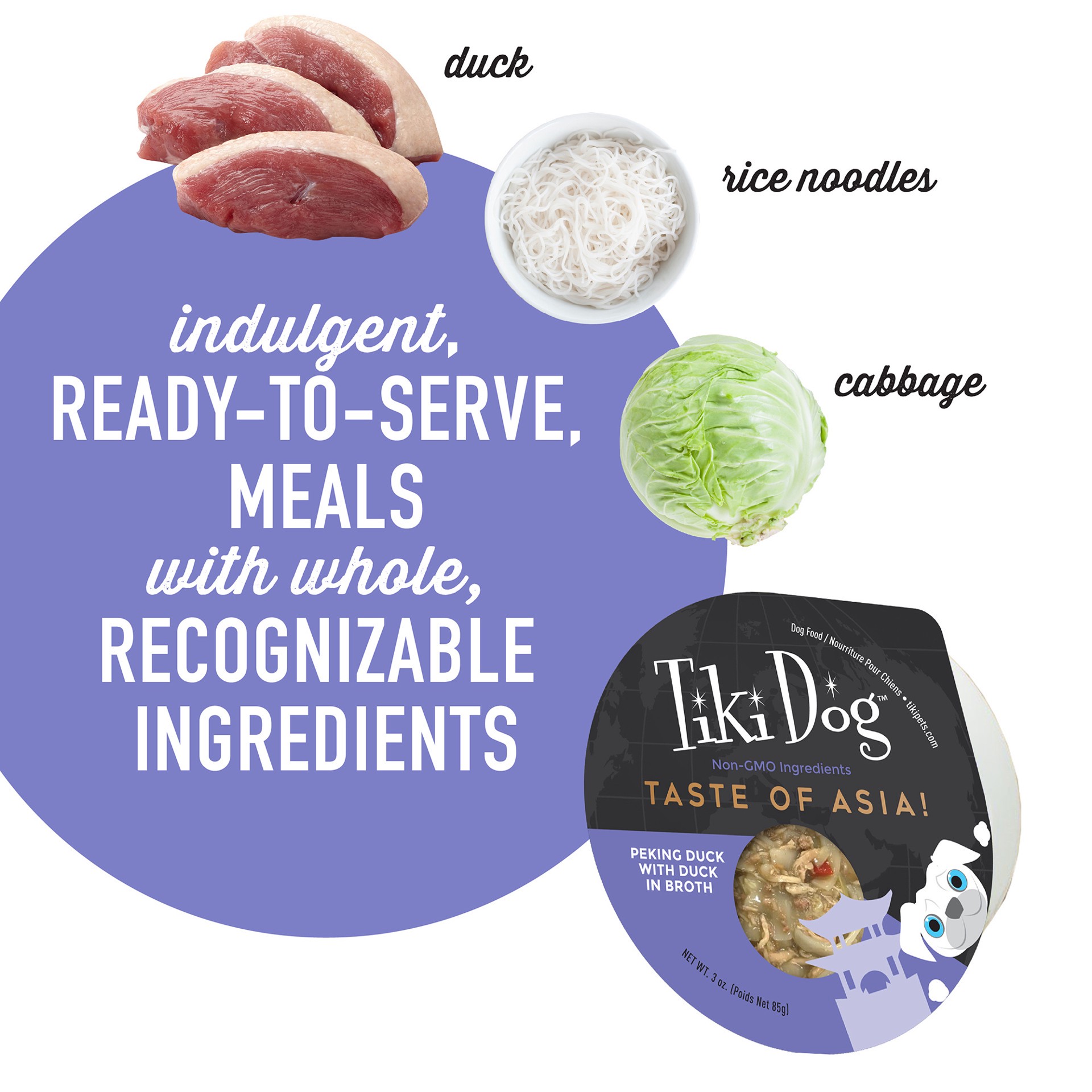 slide 3 of 5, Tiki Dog Taste of the World Wet Dog Food, Asia Peking Duck, 3 oz. Cup (4 Count), 3 oz