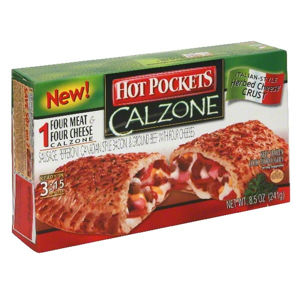 slide 1 of 1, Hot Pockets Calzone, Four Meat and Four Cheese, 8.5 oz