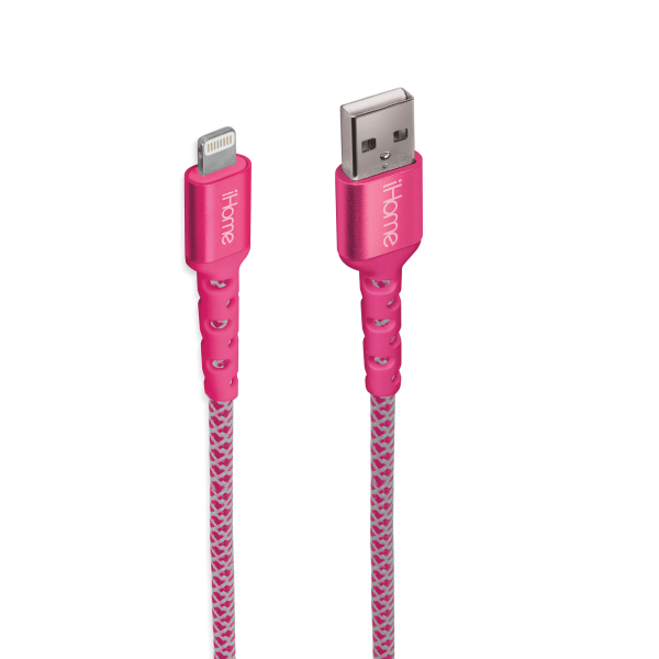 slide 2 of 3, iHome Nylon Braided Lightning To Usb-A Cable, 10', Pink, 1 ct