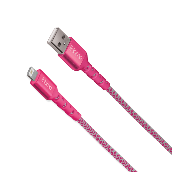 slide 3 of 3, iHome Nylon Braided Lightning To Usb-A Cable, 10', Pink, 1 ct