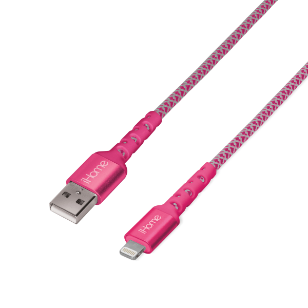 slide 1 of 3, iHome Nylon Braided Lightning To Usb-A Cable, 10', Pink, 1 ct
