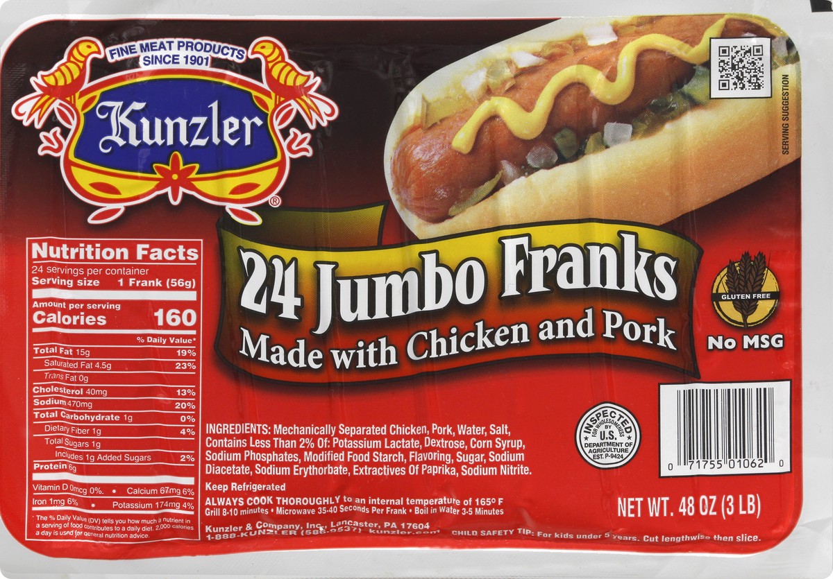 slide 6 of 12, Kunzler Jumbo Franks 24 ea, 3 lb