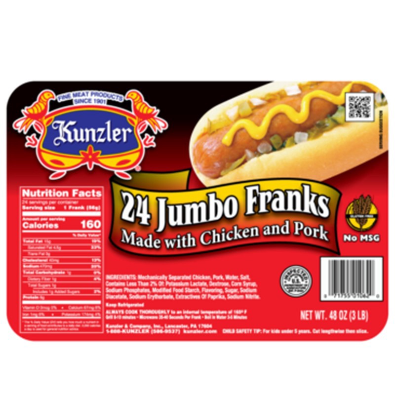 slide 1 of 12, Kunzler Jumbo Franks 24 ea, 3 lb