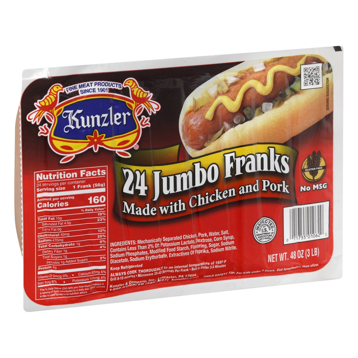 slide 2 of 12, Kunzler Jumbo Franks 24 ea, 3 lb