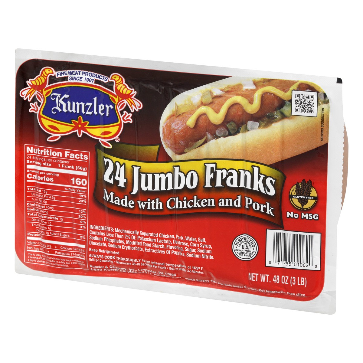 slide 7 of 12, Kunzler Jumbo Franks 24 ea, 3 lb