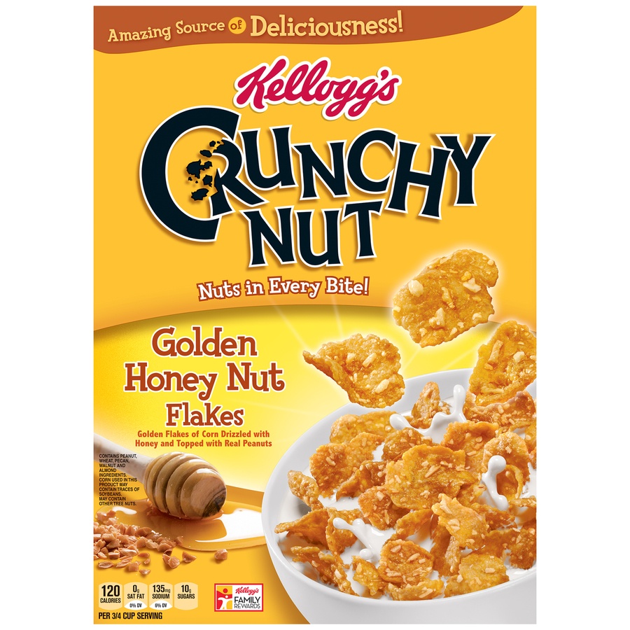 slide 1 of 1, Kellogg's Crunchy Nut Golden Honey Nut Flakes Cereal, 13.2 oz