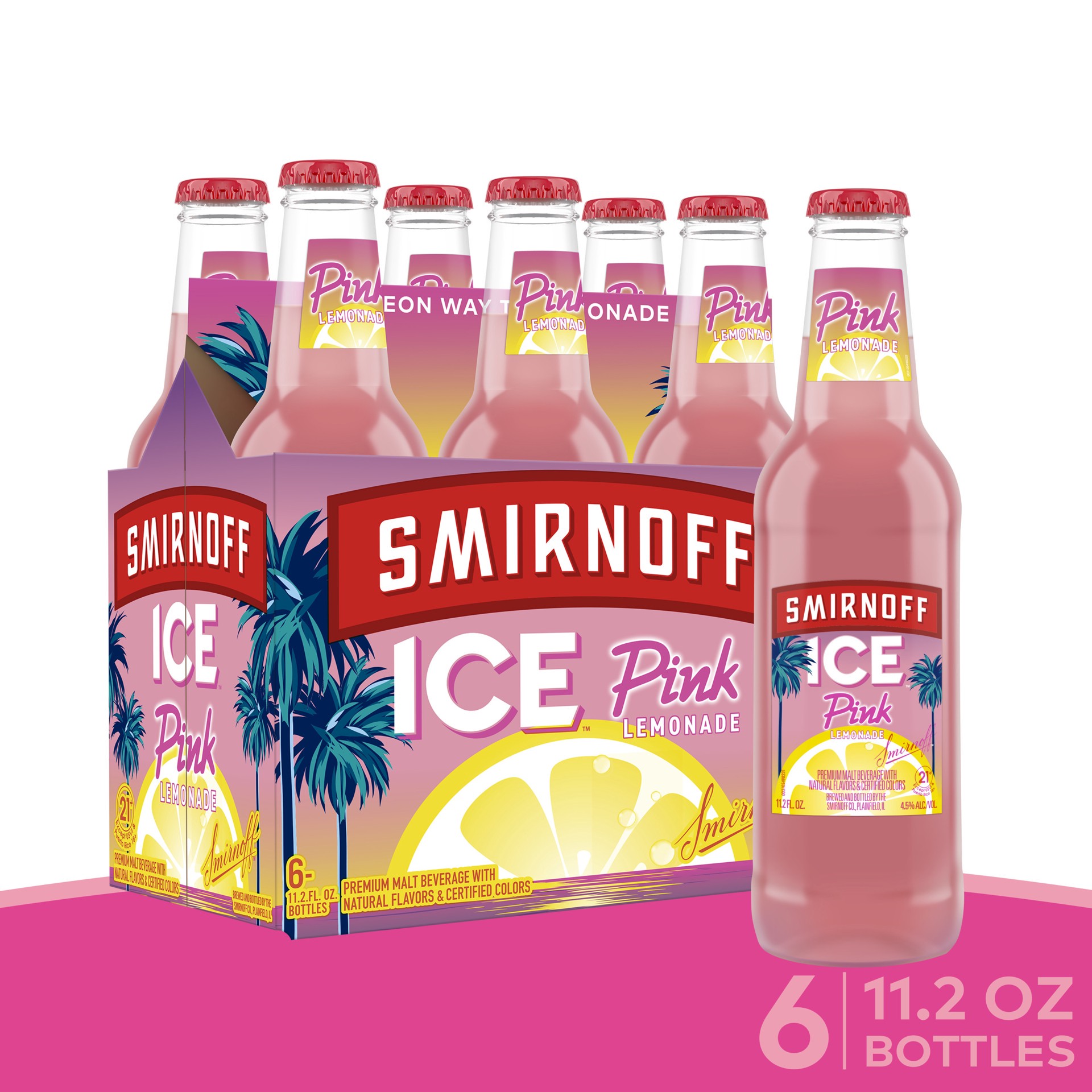 slide 1 of 10, Smirnoff Ice Pink Lemonade, 11.2 fl oz, 6 Pack Bottles, 4.5% ABV, 11.2 fl oz