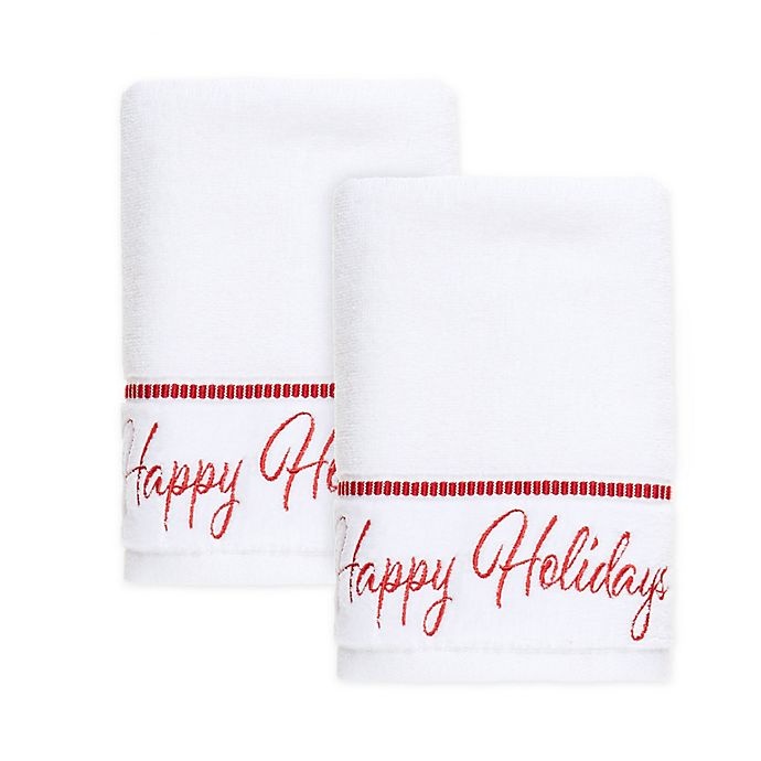 slide 1 of 1, Winter Wonderland Happy Holiday Fingertip Towel - White/Red, 1 ct
