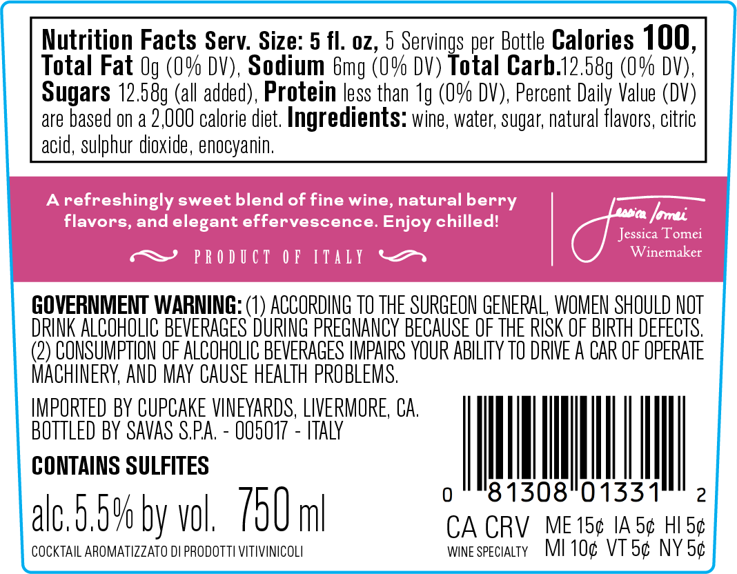 slide 4 of 5, Cupcake Vineyards Signature Sweets Berry Moscato Wine, 750mL Bottle, 750 ml