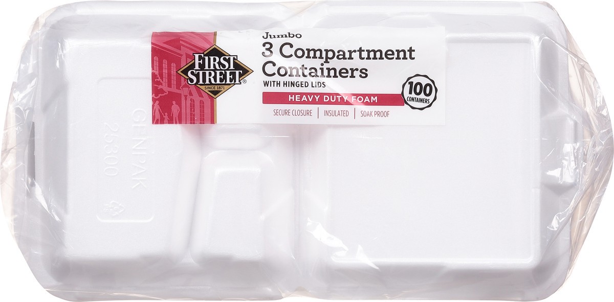 slide 2 of 12, First Street Jumbo 3 Compartment Containers, 100 ct