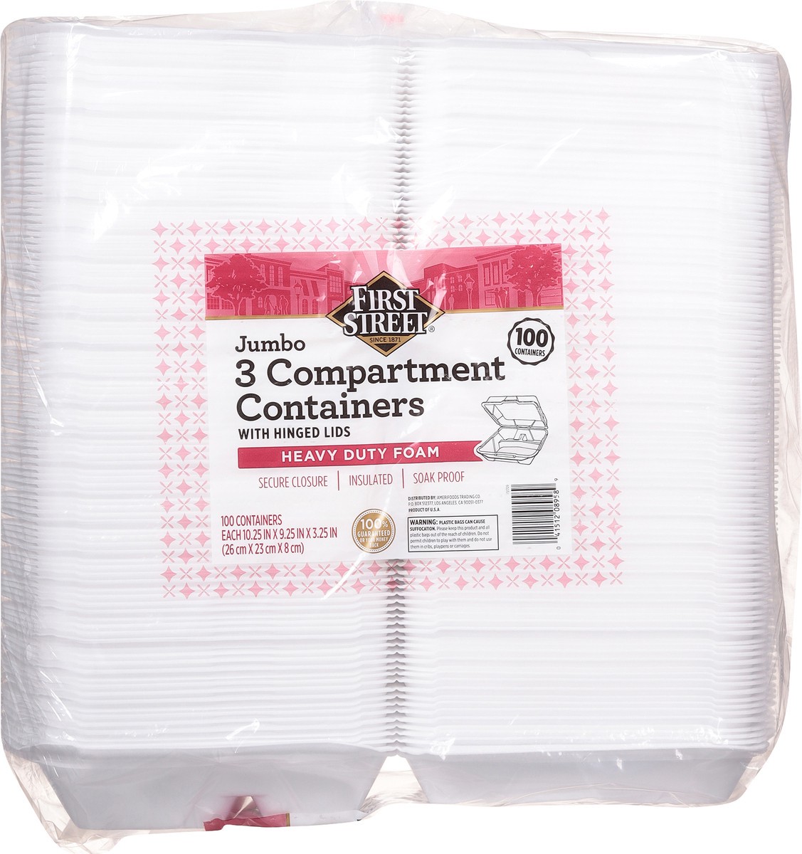 slide 11 of 12, First Street Jumbo 3 Compartment Containers, 100 ct
