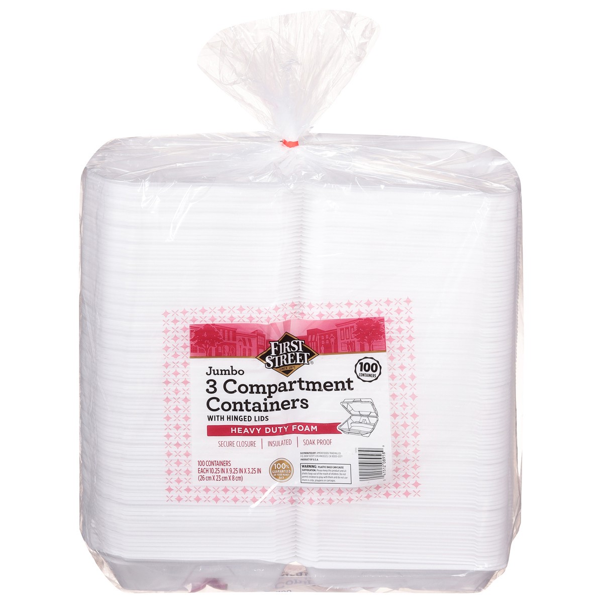 slide 10 of 12, First Street Jumbo 3 Compartment Containers, 100 ct