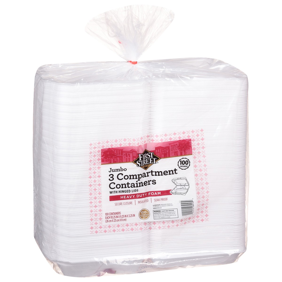 slide 3 of 12, First Street Jumbo 3 Compartment Containers, 100 ct