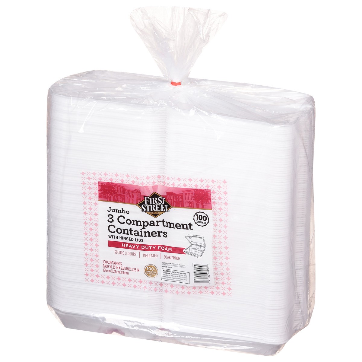 slide 8 of 12, First Street Jumbo 3 Compartment Containers, 100 ct