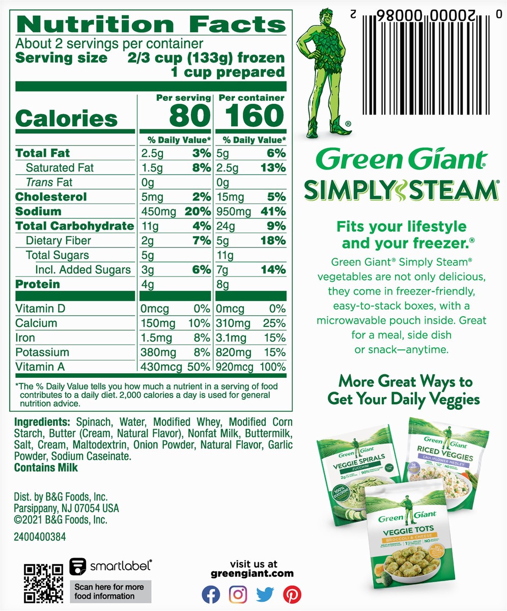 slide 5 of 9, Green Giant Simply Steam Sauced Creamed Spinach 10 oz, 10 oz