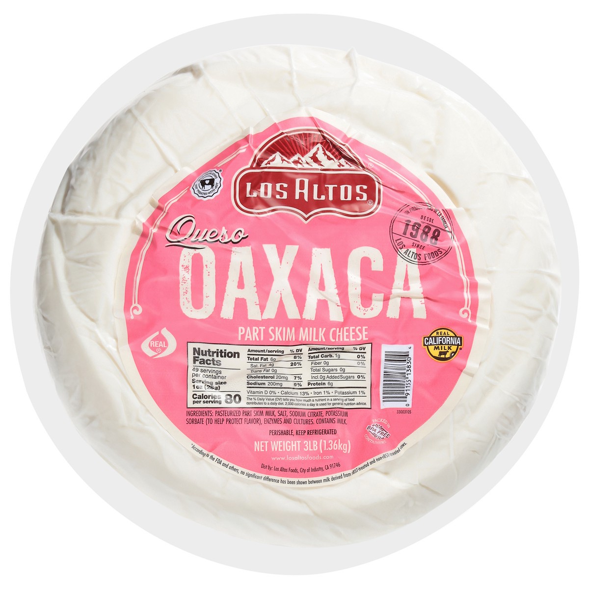 slide 2 of 4, Los Altos Queso Oaxaca Cheese 3 lb, 3 lb