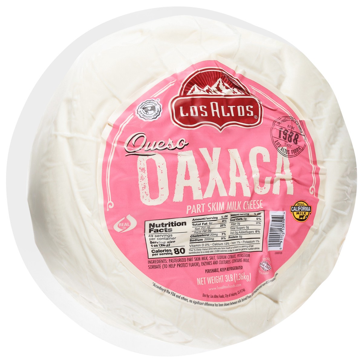 slide 3 of 4, Los Altos Queso Oaxaca Cheese 3 lb, 3 lb