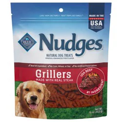 Blue Buffalo Nudges Grillers Natural Dog Treats, Made in the USA with Real Steak, 16-oz Bag