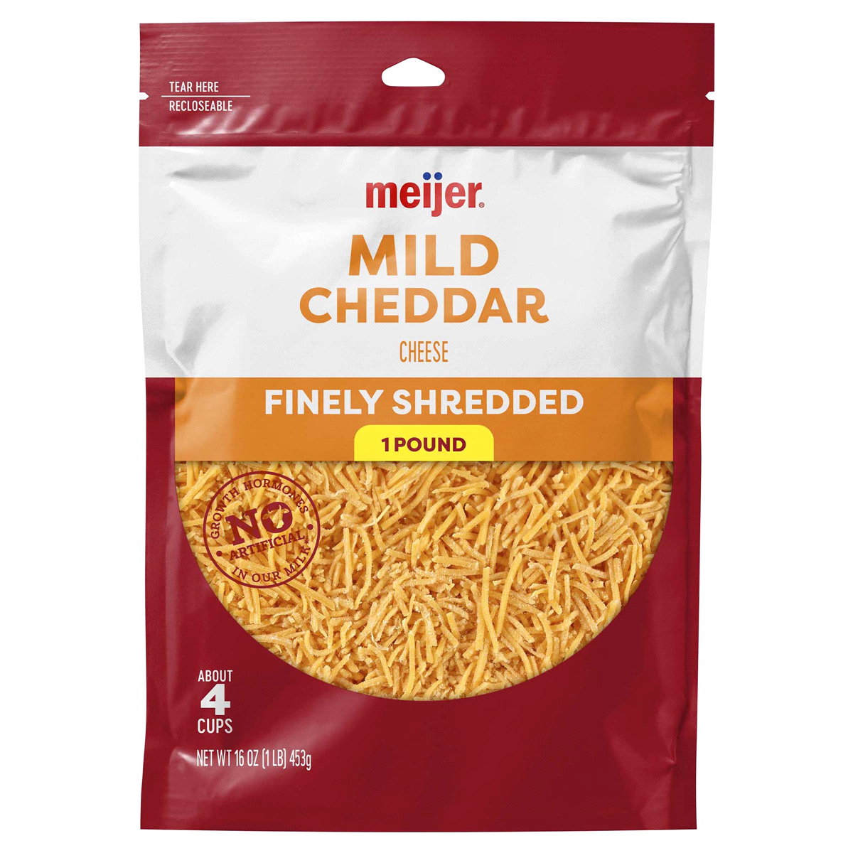 slide 1 of 2, Meijer Finely Shredded Mild Cheddar Cheese, 16 oz