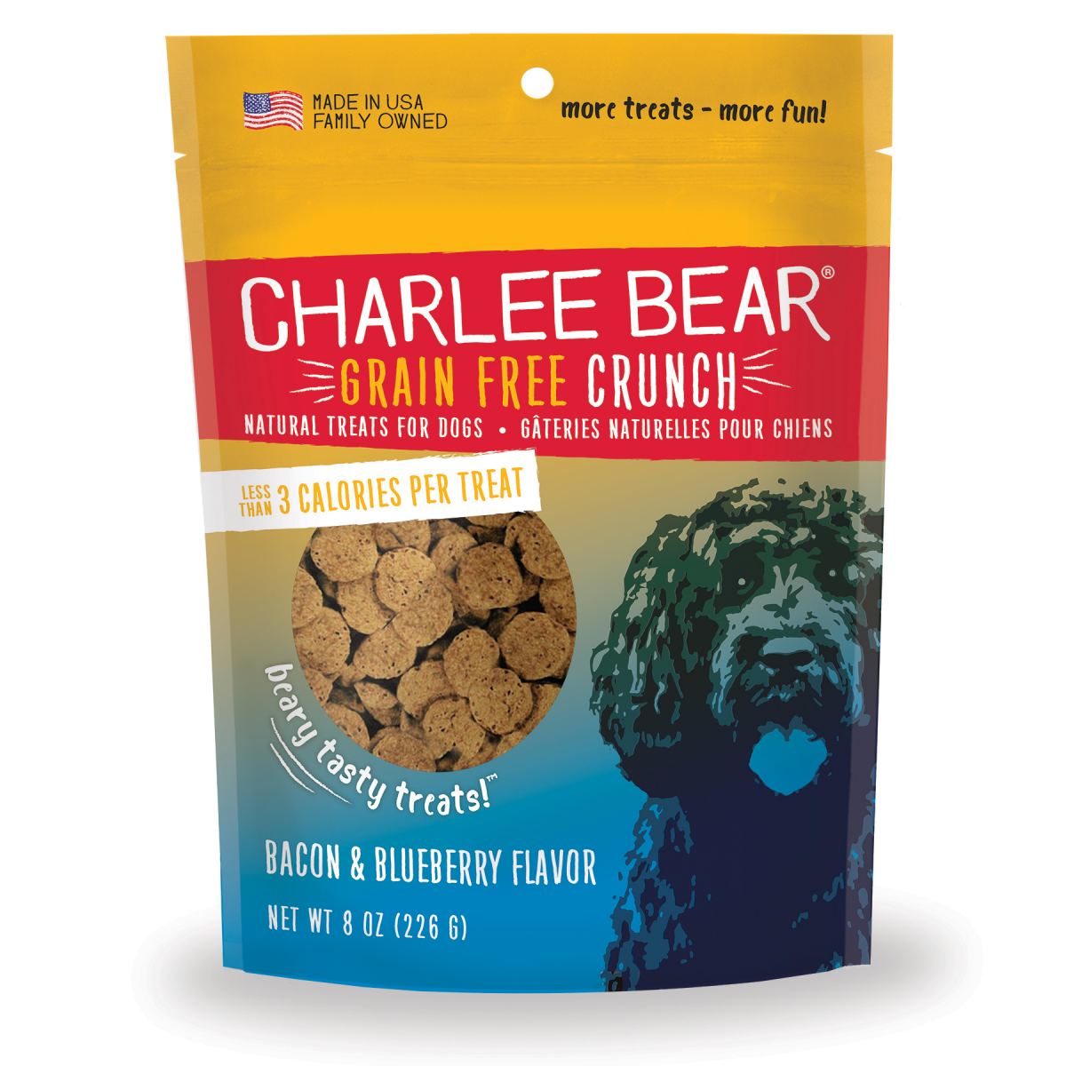 slide 1 of 1, Charlee Bear Crunch Grain Free Dog Treats Bacon & Blueberry, 8 oz