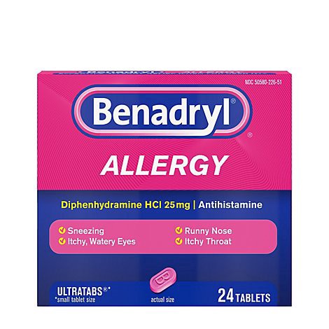 slide 1 of 1, Benadryl Allergy Tablets 25mg Ultratabs - 24 Count, 24 ct