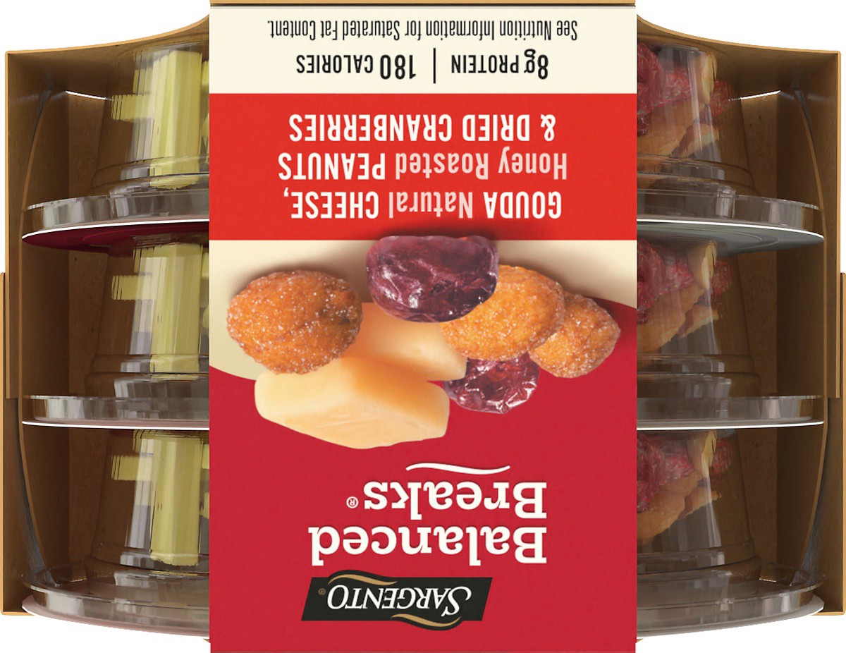 slide 9 of 9, Sargento Balanced Breaks with Gouda Natural Cheese, Honey Roasted Peanuts and Dried Cranberries, 1.5 oz., 3-Pack, 4.5 oz